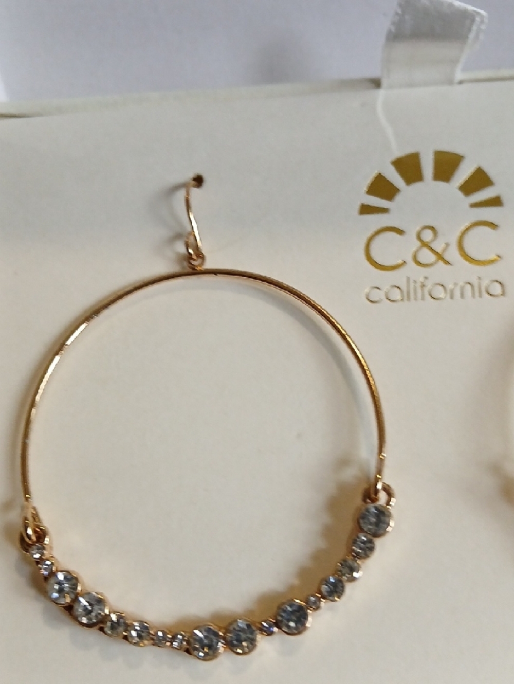C&C California Boho Feminine Gold Hoop Earrings with Crystal Accents - Picture 4 of 10